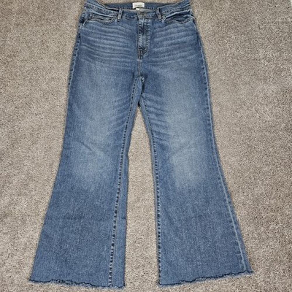 Frame Jeans Women's 32 Blue Le Easy Fray Hem Flare Bixby Boho Chic Casual